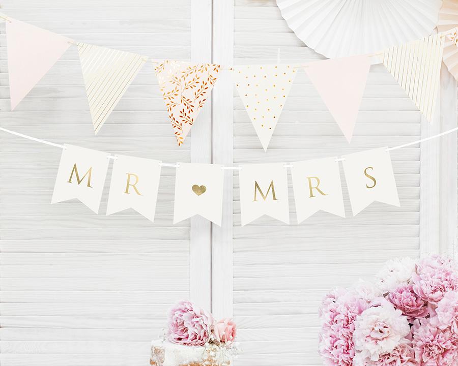 Banner Mr & Mrs - bielo zlatý 1/2