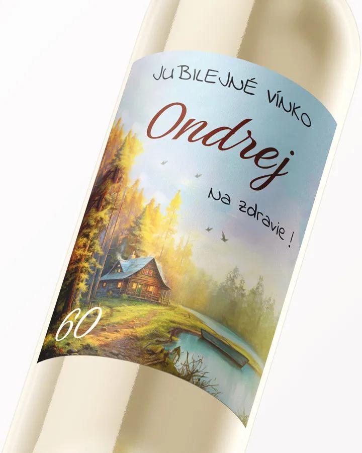 Etikety na víno / pálenku motív Lesná chata 1/3