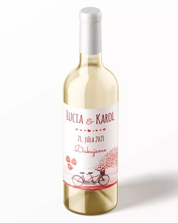 Svadobné etikety na víno / pálenku s motívom svadobný bicykel 1/3