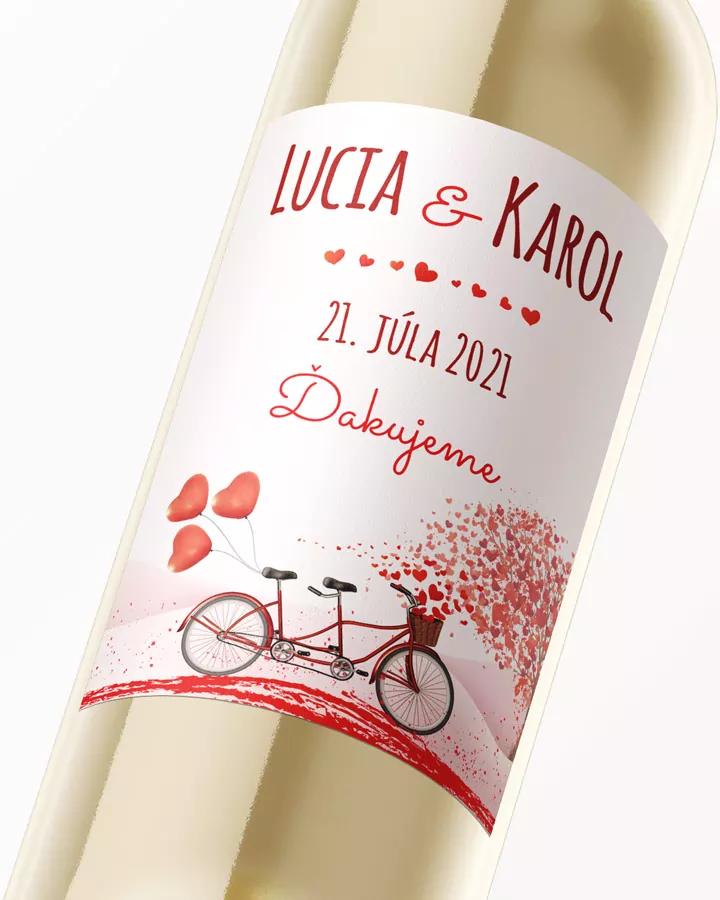 Svadobné etikety na víno / pálenku s motívom svadobný bicykel 2/3