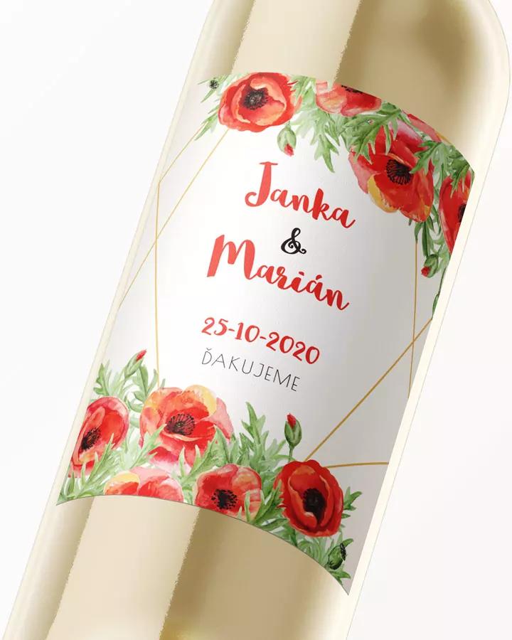 Svadobné etikety na víno / pálenku s motívom poľné maky 2/3