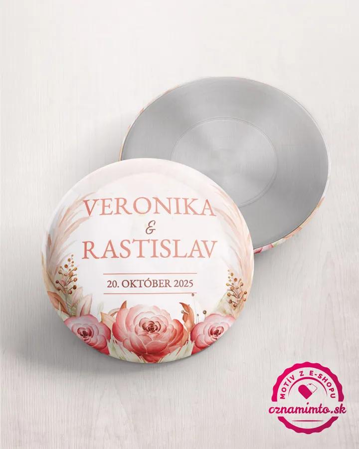 Svadobné magnetky / odznaky - Sušené kvety 02 1/2