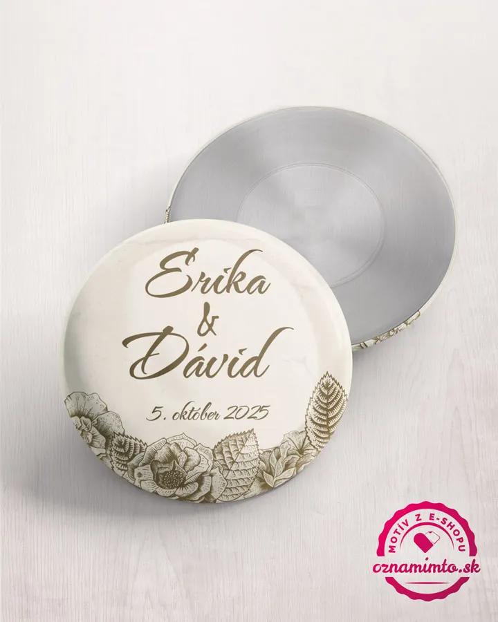 Svadobné magnetky / odznaky - Vintage kvety 1/2