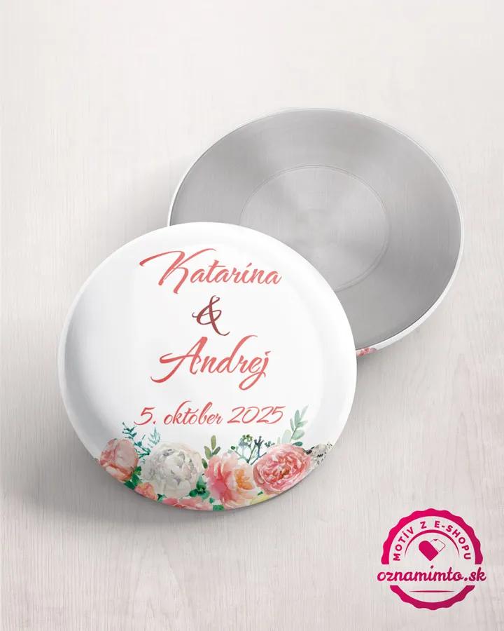 Svadobné magnetky / odznaky - Veniec kvetov 1/2