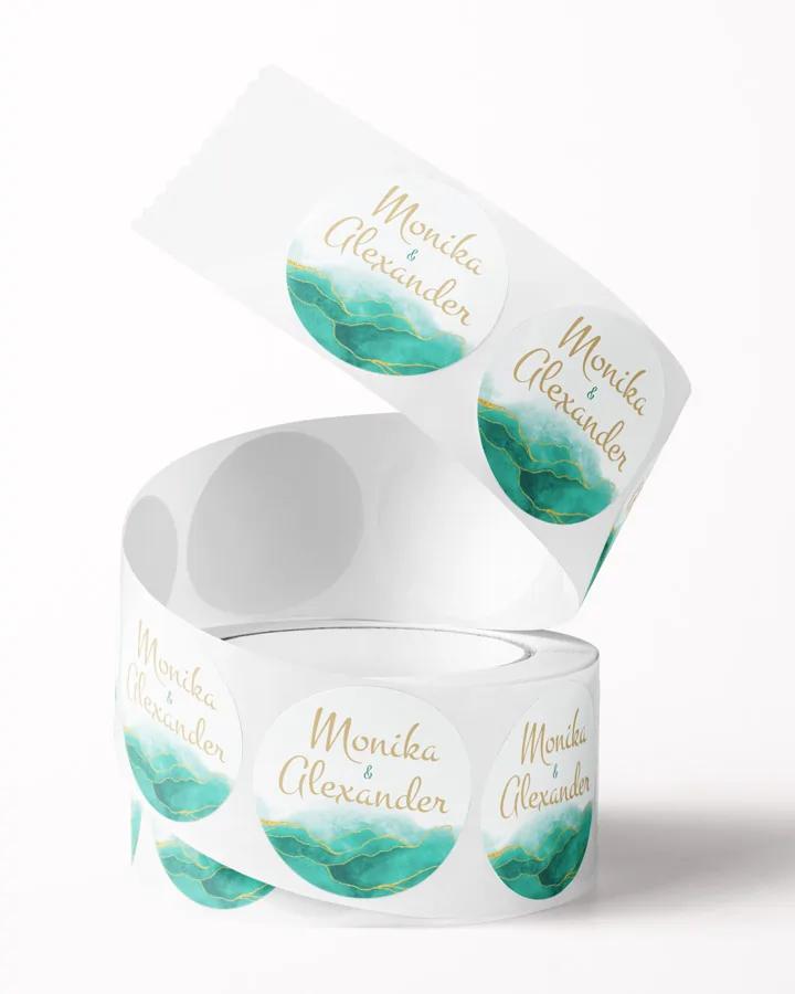 Mini nálepky na obálky / darčeky Abstrakt 04 smaragdová 1/2