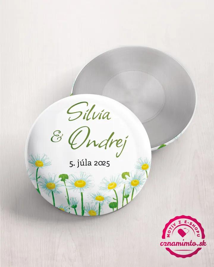Svadobné magnetky / odznaky - Nežné sedmokrásky 1/2
