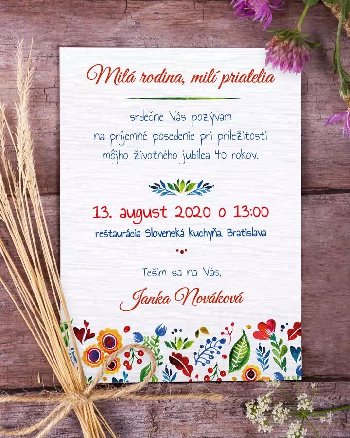 Pozvánka na narodeniny s folklórnym motívom
