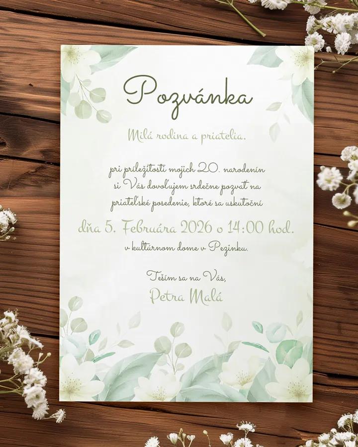 Pozvánka na narodeniny Biele kvietky