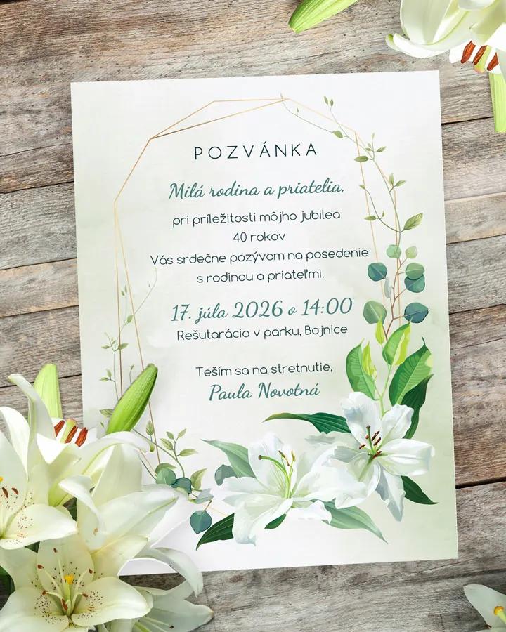 Pozvánka na narodeniny Biele ľalie