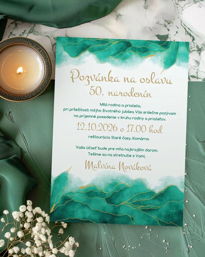 Pozvánka na narodeniny Abstrakt 03 smaragdová