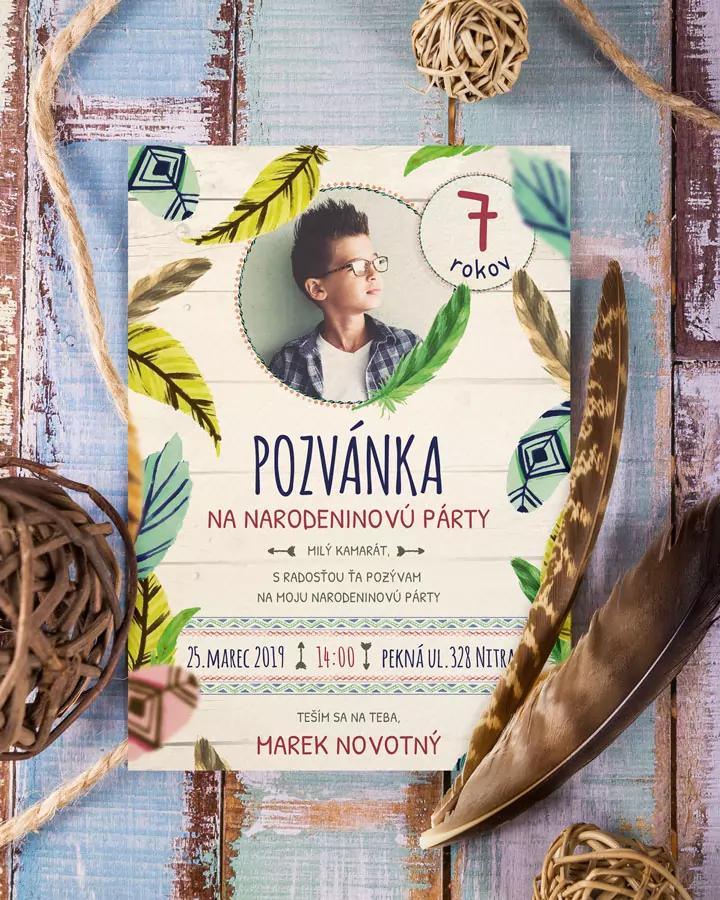 Detská pozvánka na oslavu - Indiánsky motív s fotkou 3/4