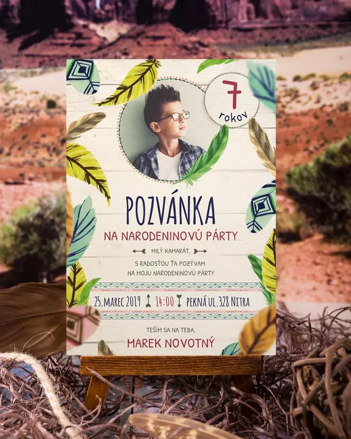 Detská pozvánka na oslavu - Indiánsky motív s fotkou 1/4