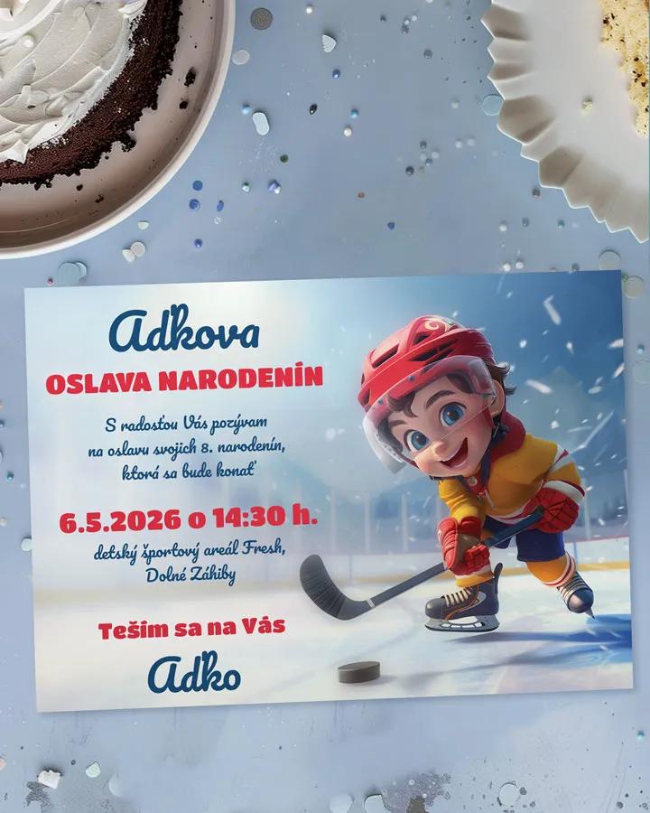 Detská pozvánka na oslavu - Malý hokejista chlapec