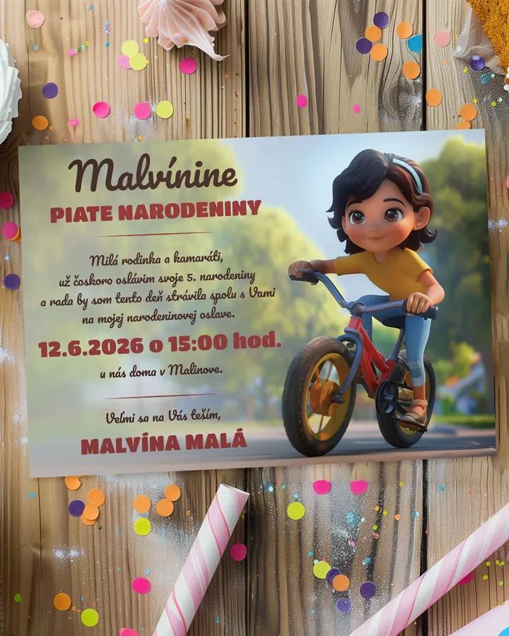Detská pozvánka na oslavu - Malý cyklista dievca