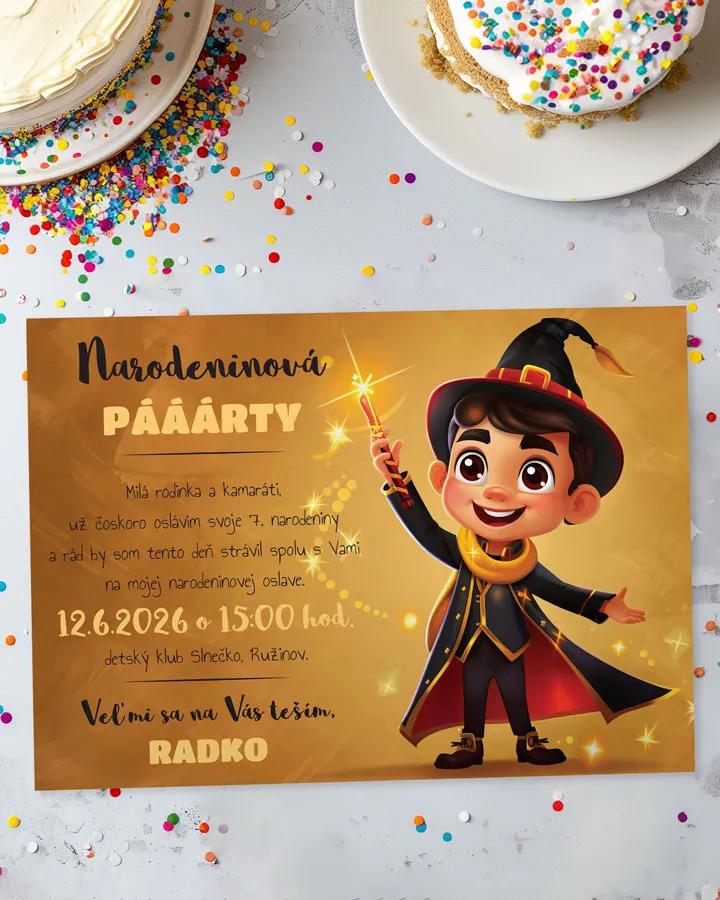 Detská pozvánka na oslavu - Malý kúzelník chlapec