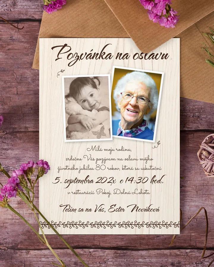 Pozvánka na narodeniny s fotkou Svetlé drevo 1/2