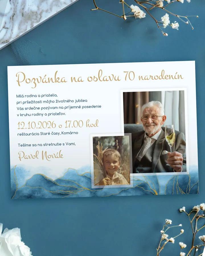 Pozvánka na narodeniny s fotkami Abstrakt 03 modrá