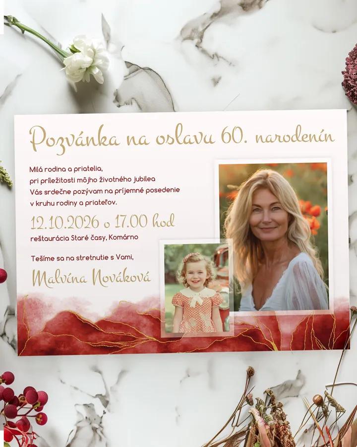 Pozvánka na narodeniny s fotkami Abstrakt 03 bordová