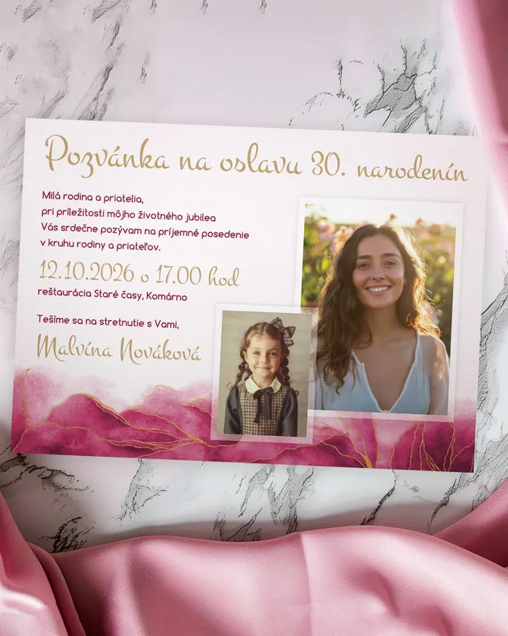 Pozvánka na narodeniny s fotkami Abstrakt 03 ružová