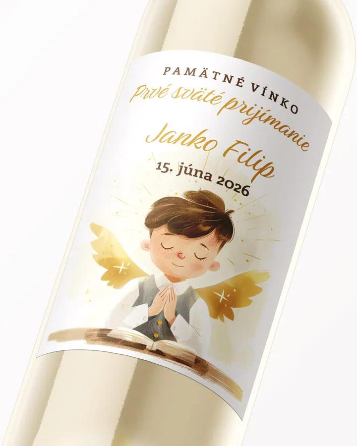 Etikety na víno a pálenku zo sviatosti krstu, prijímania, konfirmácie - motív 16 chlapec 2/3