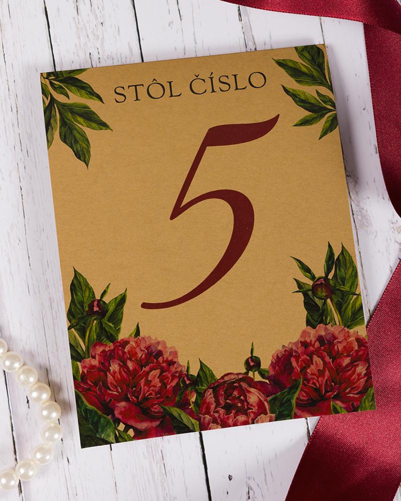 Svadobné číslovanie s pivonkami 6/7