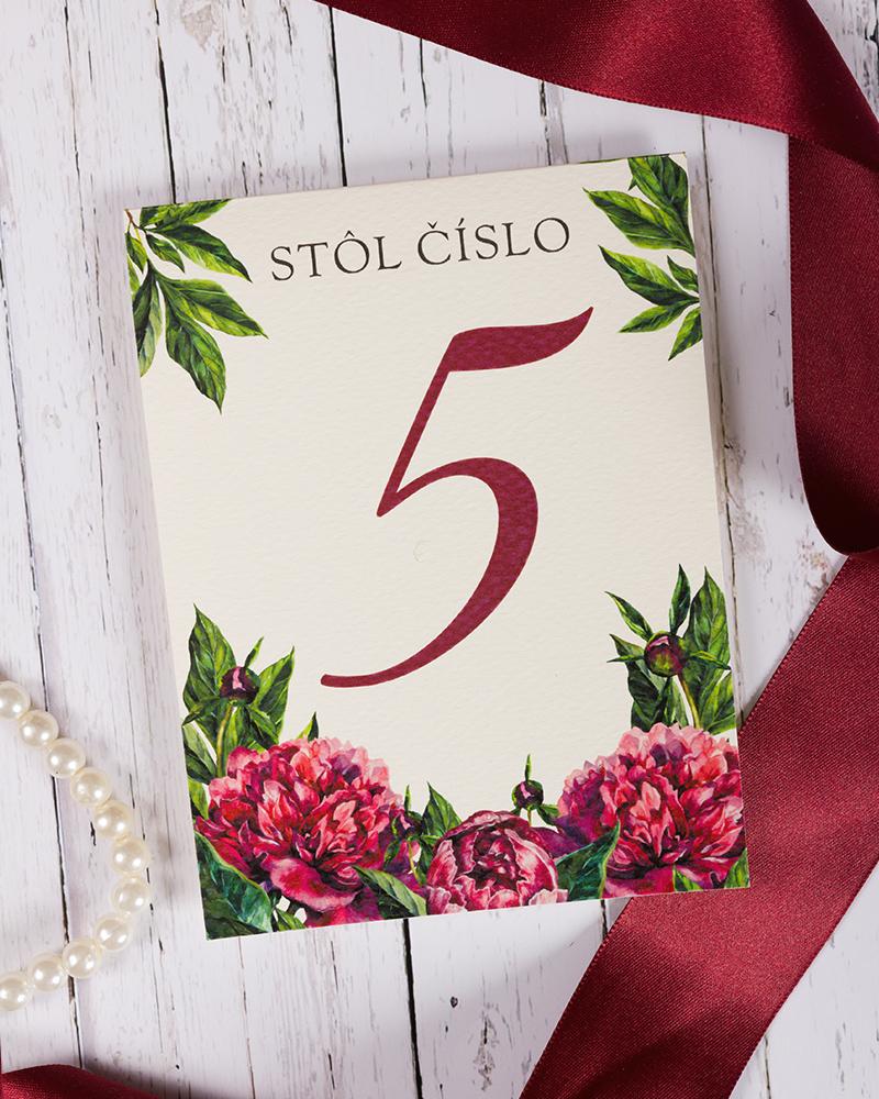 Svadobné číslovanie s pivonkami 4/7
