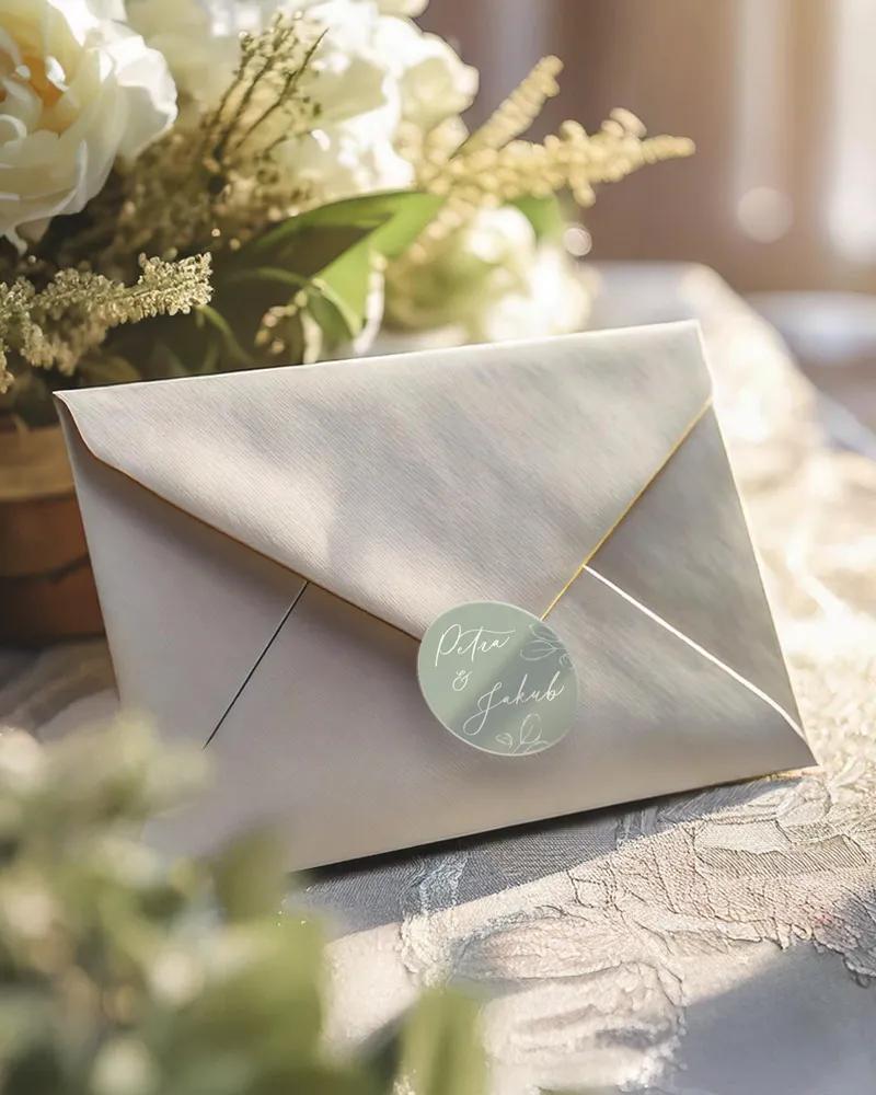 Mini nálepky na obálky / darčeky Listy lásky biele sage 1/3