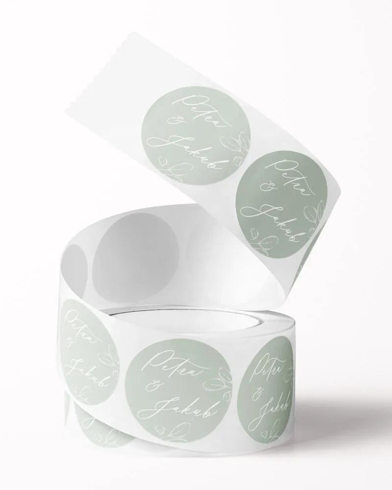 Mini nálepky na obálky / darčeky Listy lásky biele sage 2/3