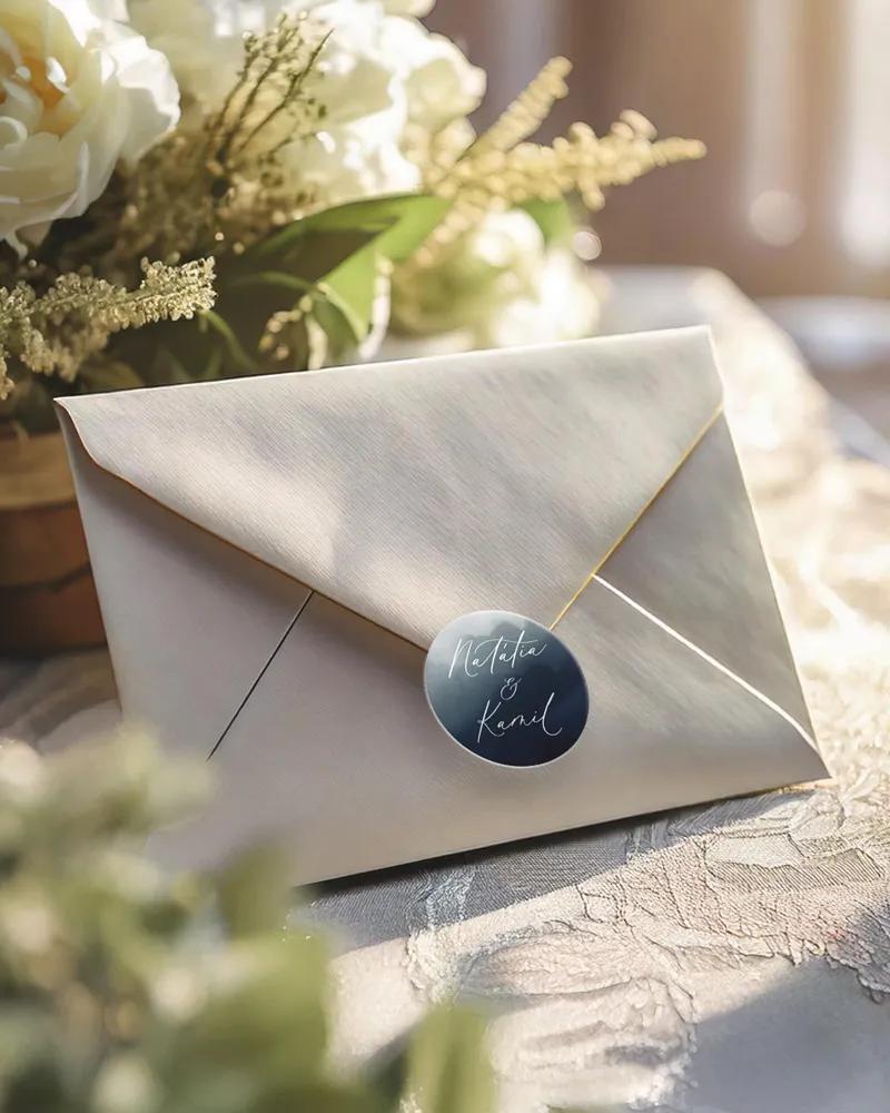 Mini nálepky na obálky / darčeky Akvarelová láska (modrá) 1/3