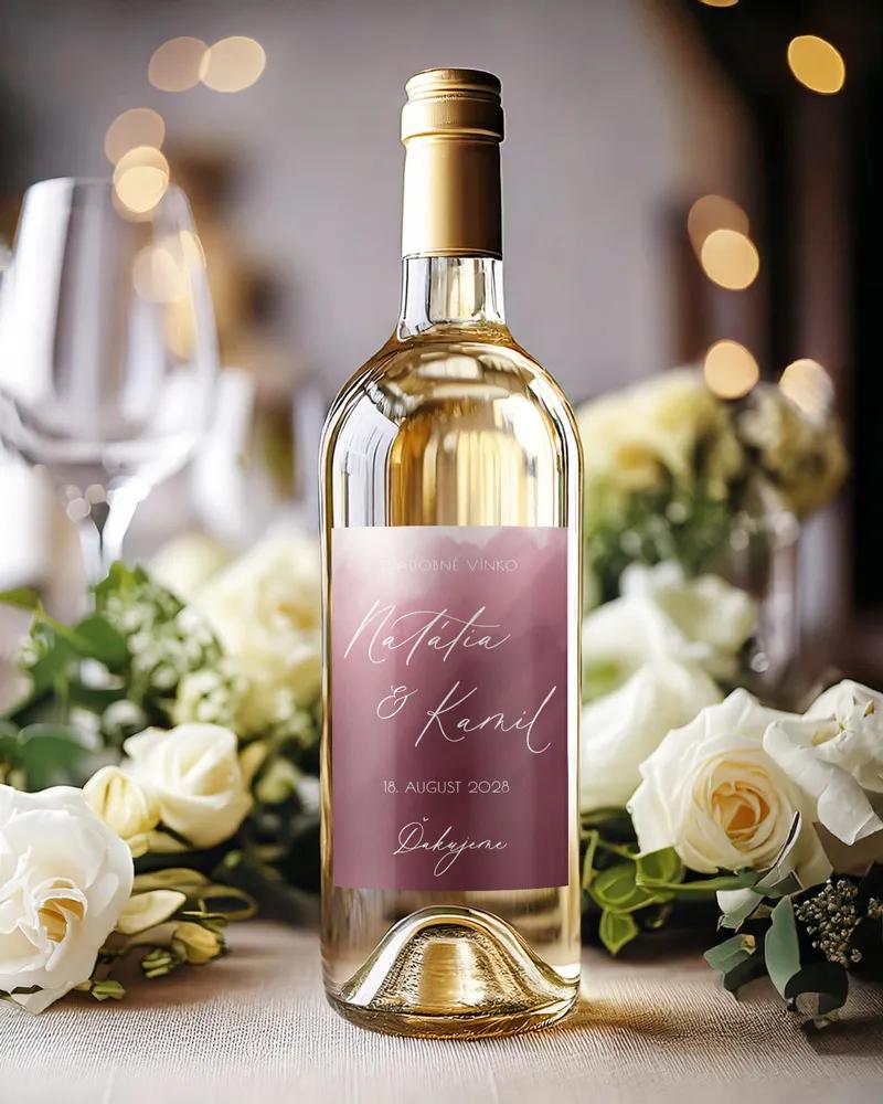 Svadobné etikety na víno / pálenku Akvarelová láska- ružová 1/2
