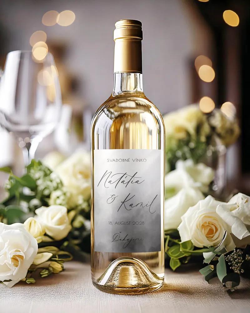 Svadobné etikety na víno / pálenku Akvarelová láska- sivá 1/2