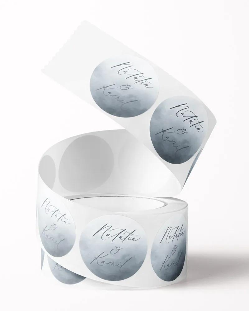 Mini nálepky na obálky / darčeky Akvarelová láska (sivomodrá) 2/3