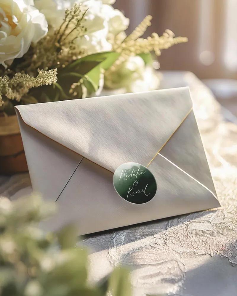 Mini nálepky na obálky / darčeky Akvarelová láska (tm. zelená) 1/3