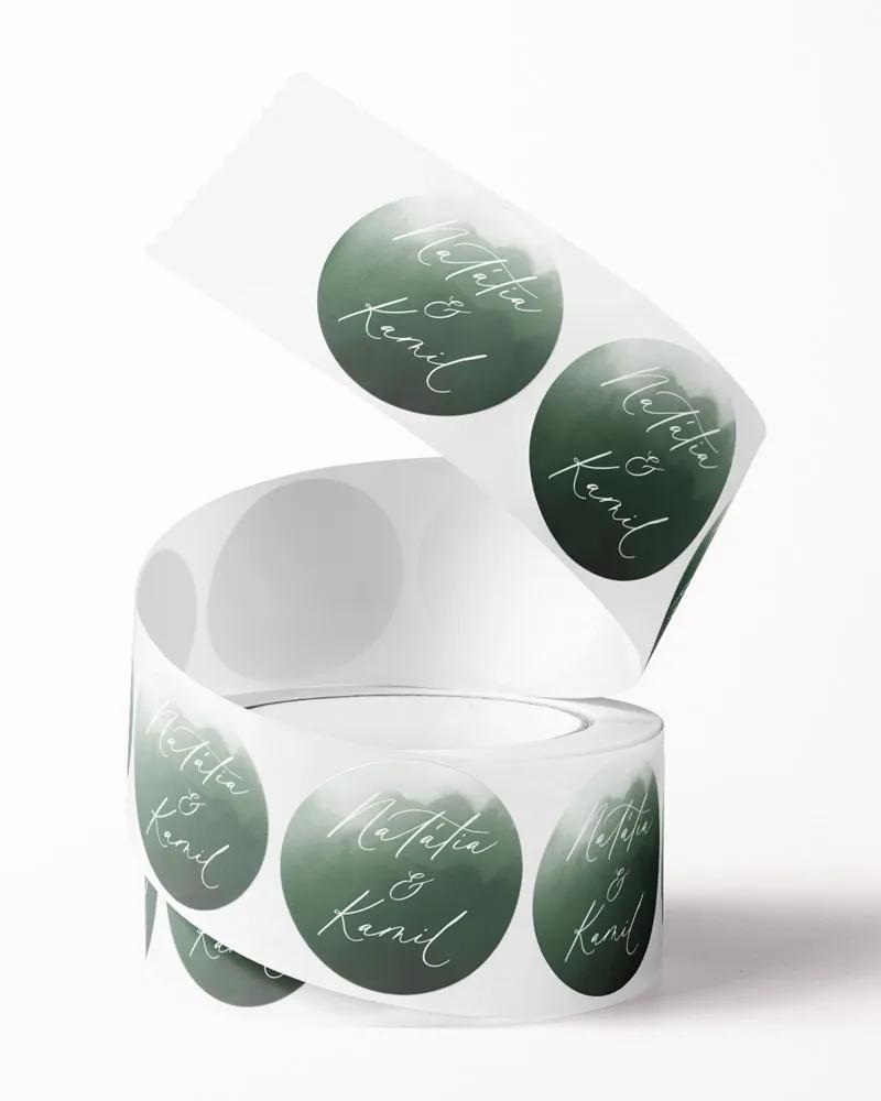 Mini nálepky na obálky / darčeky Akvarelová láska (tm. zelená) 2/3