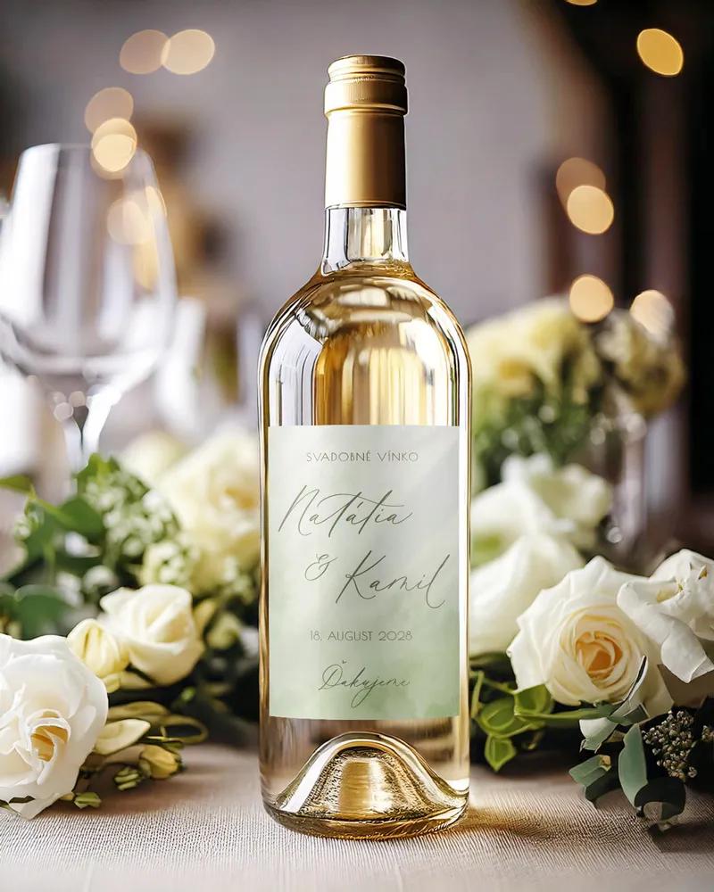 Svadobné etikety na víno / pálenku Akvarelová láska- zelená 1/2