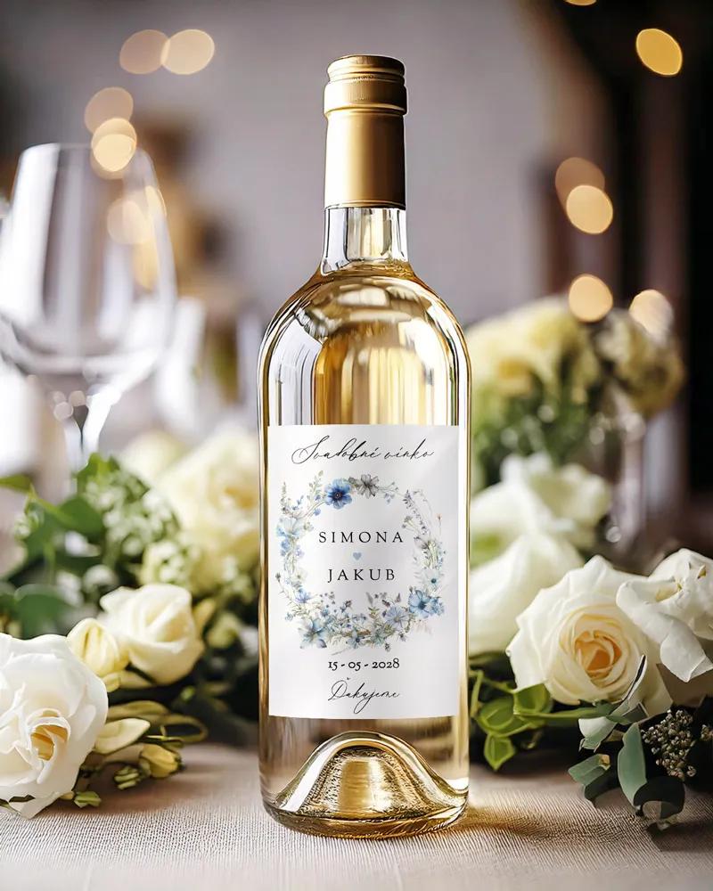 Svadobné etikety na víno / pálenku Modrý venček 1/2