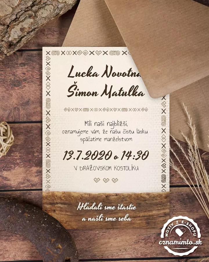 Svadobné oznámenia s ľudovým dreveným motívom 2/9
