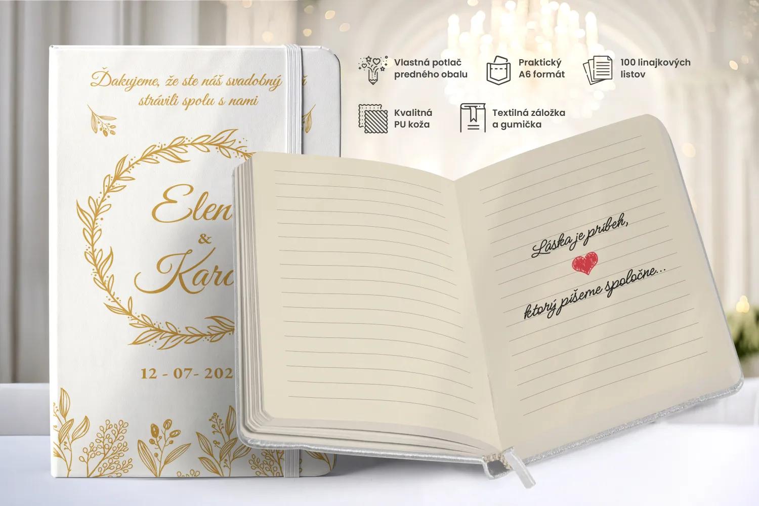 Personalizovaný svadobný zápisník pre hostí - zlatý motív 1/2