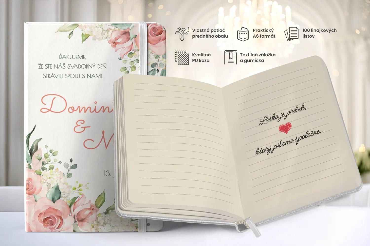 Personalizovaný svadobný zápisník pre hostí - vzor Kvitnúce ruže 1/2