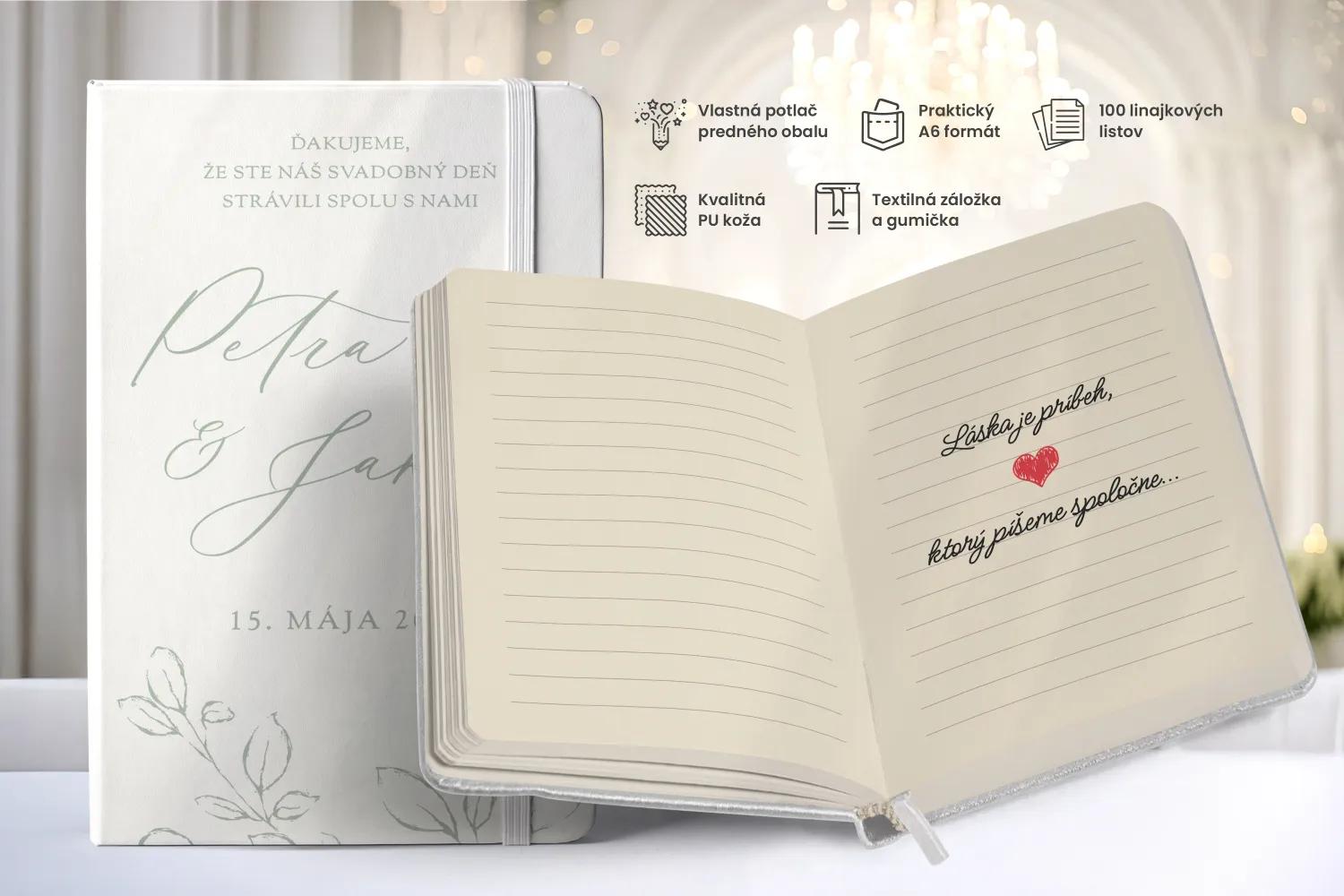 Personalizovaný svadobný zápisník pre hostí - vzor Listy lásky - sage 1/2