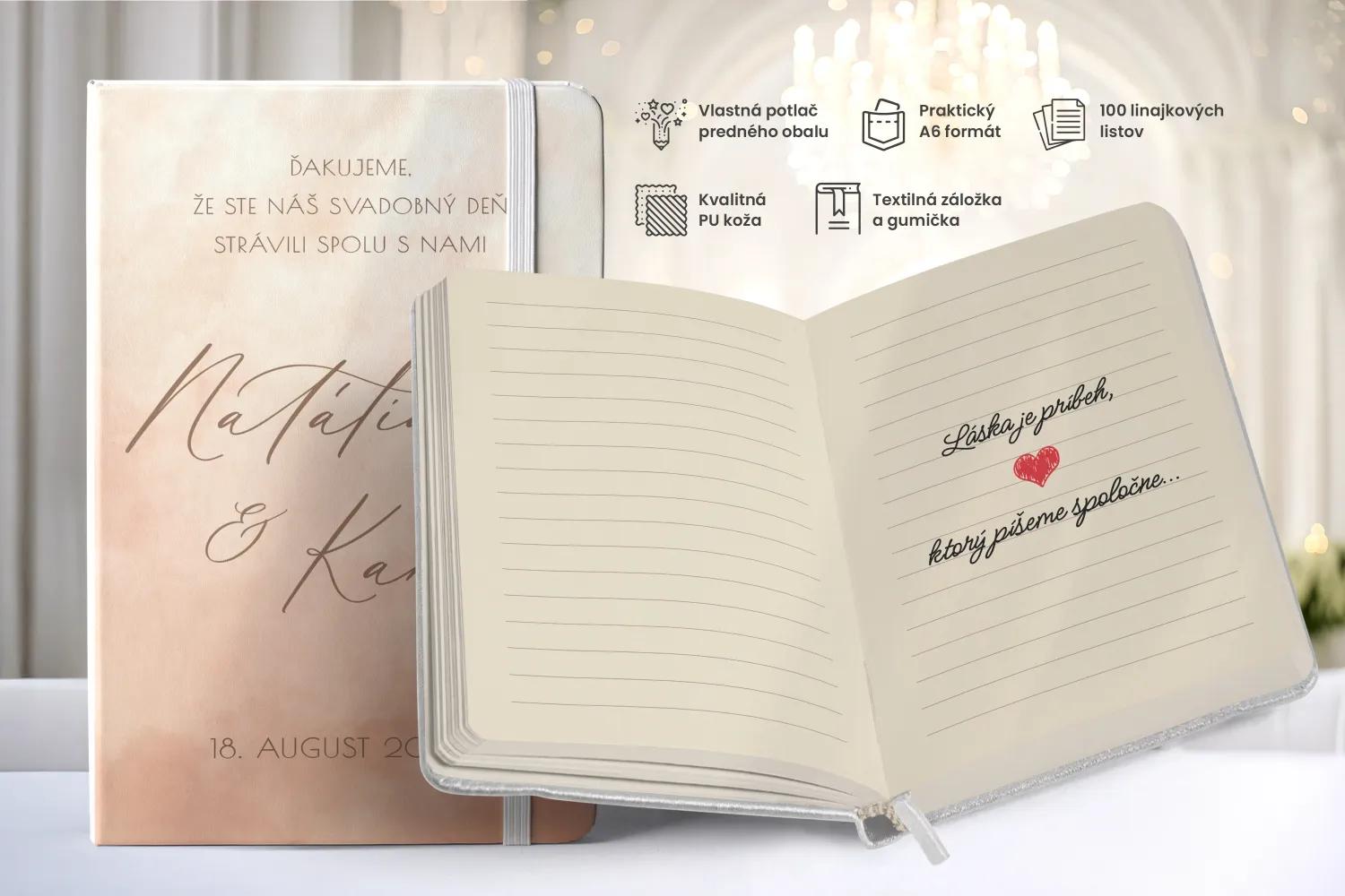 Personalizovaný svadobný zápisník pre hostí - vzor Akvarelová láska- lososová 1/2