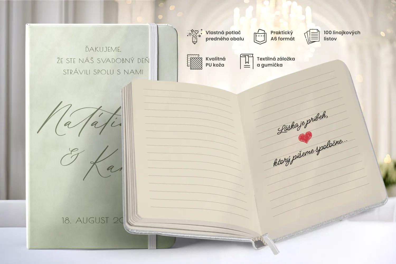 Personalizovaný svadobný zápisník pre hostí - vzor Akvarelová láska-zelená 1/2