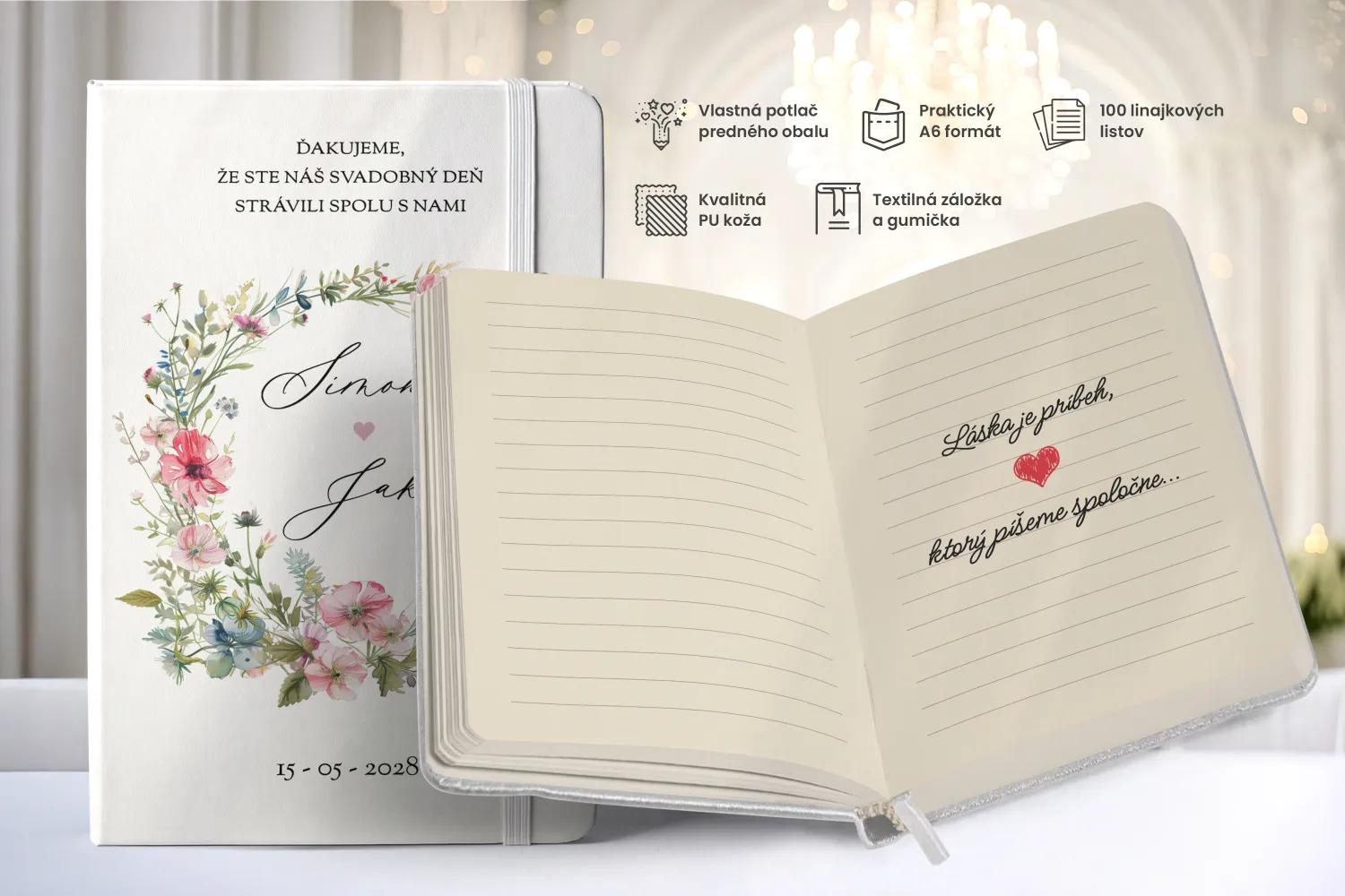 Personalizovaný svadobný zápisník pre hostí - vzor Ružový venček I 1/2