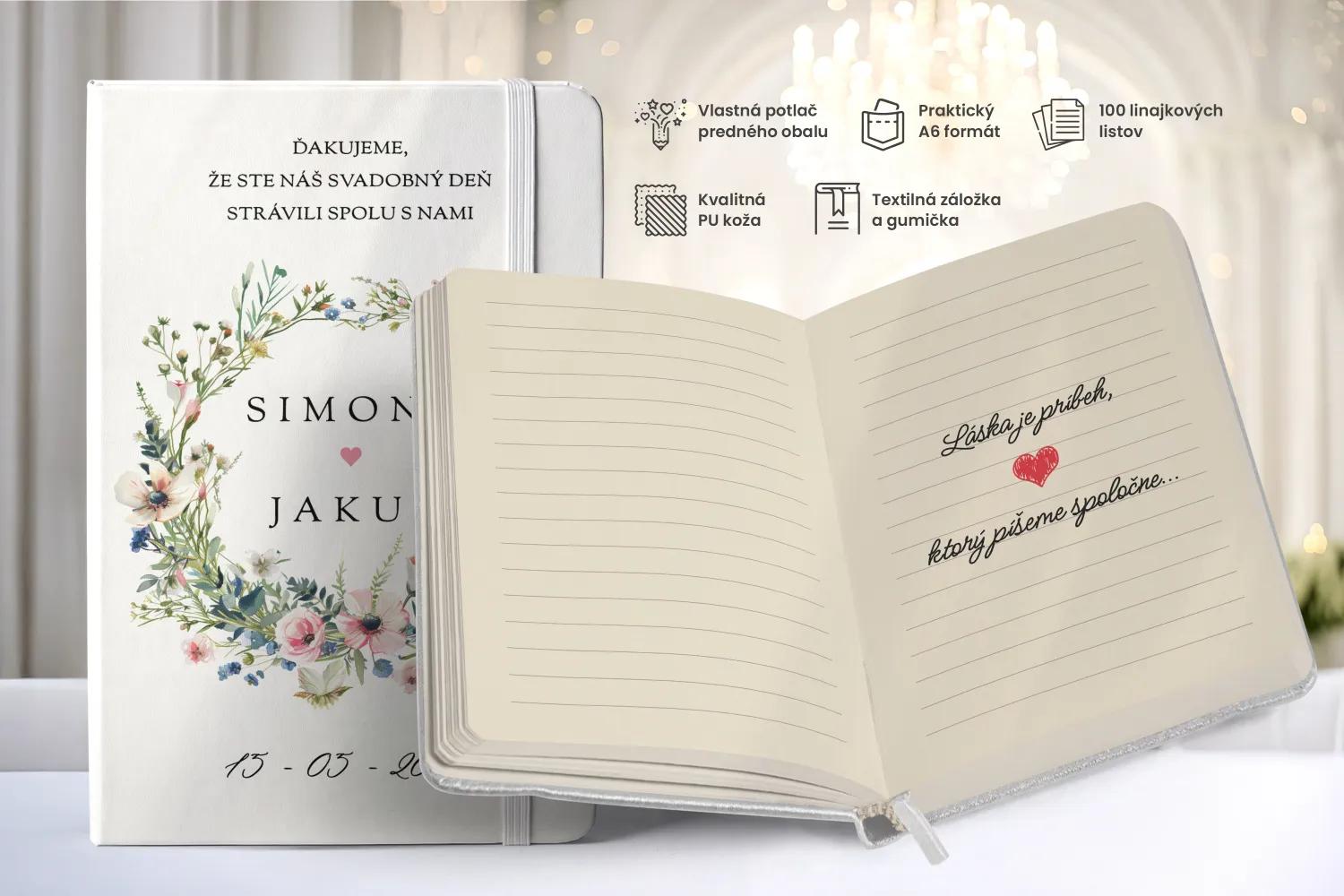 Personalizovaný svadobný zápisník pre hostí - vzor Ružový venček II 1/2