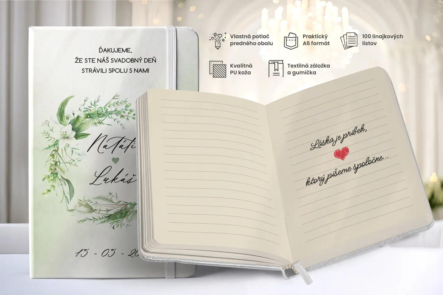 Personalizovaný svadobný zápisník pre hostí - vzor Ľaliový sľub I 1/2