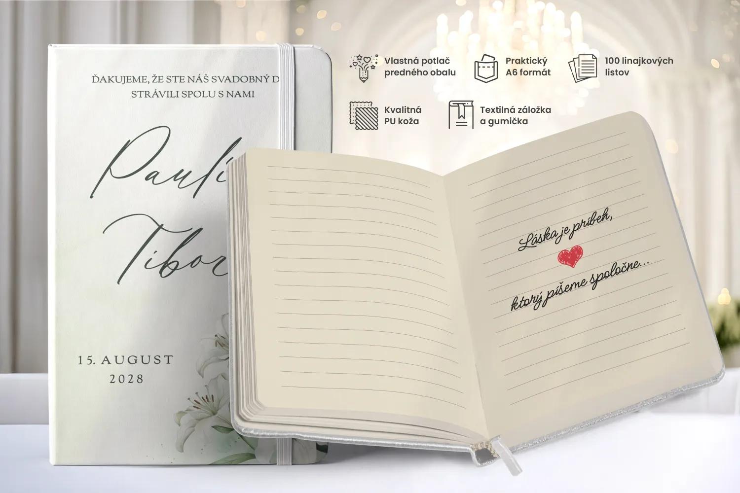 Personalizovaný svadobný zápisník pre hostí - vzor Ľaliový sľub II 1/2
