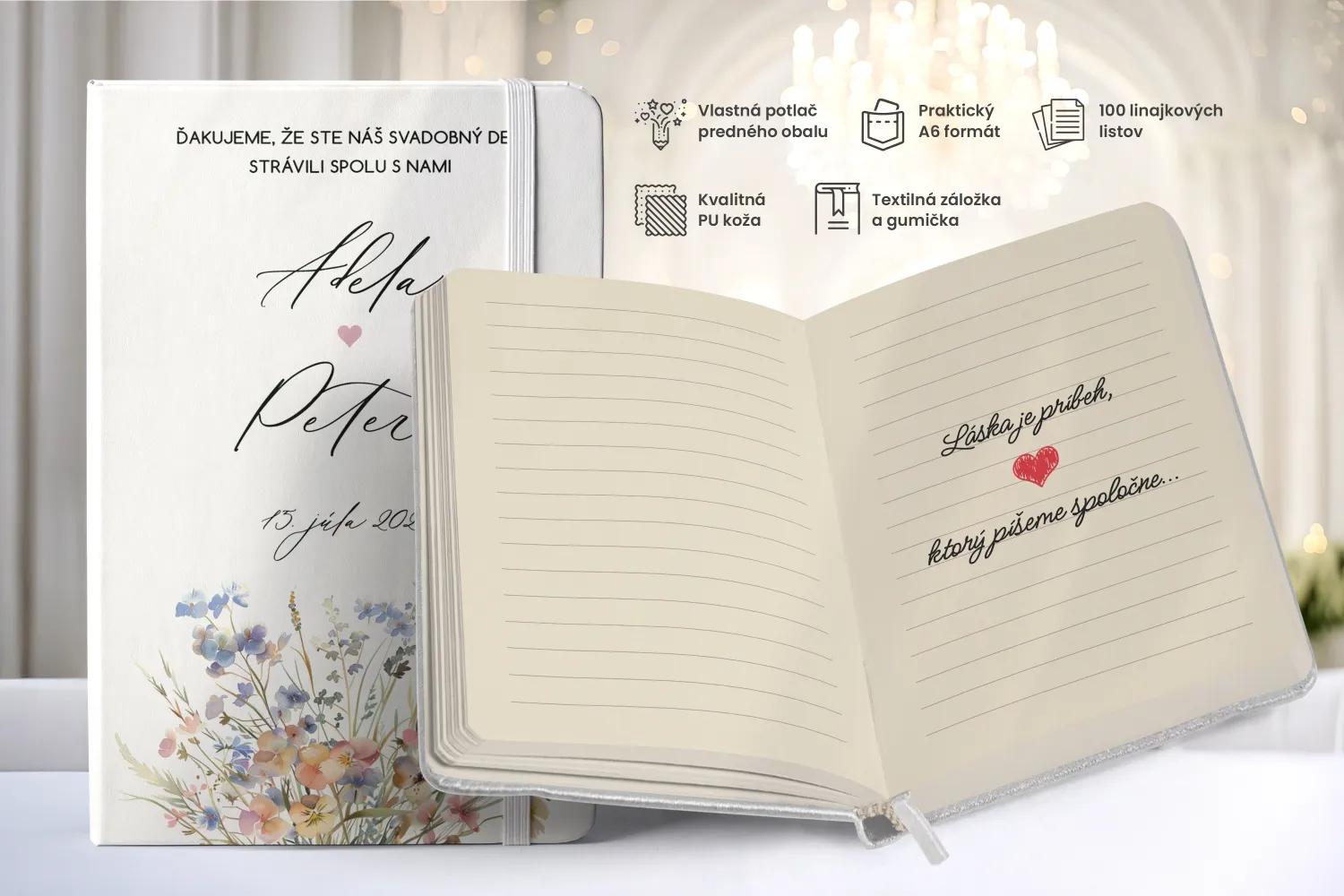 Personalizovaný svadobný zápisník pre hostí - vzor Lúčna láska 1/2