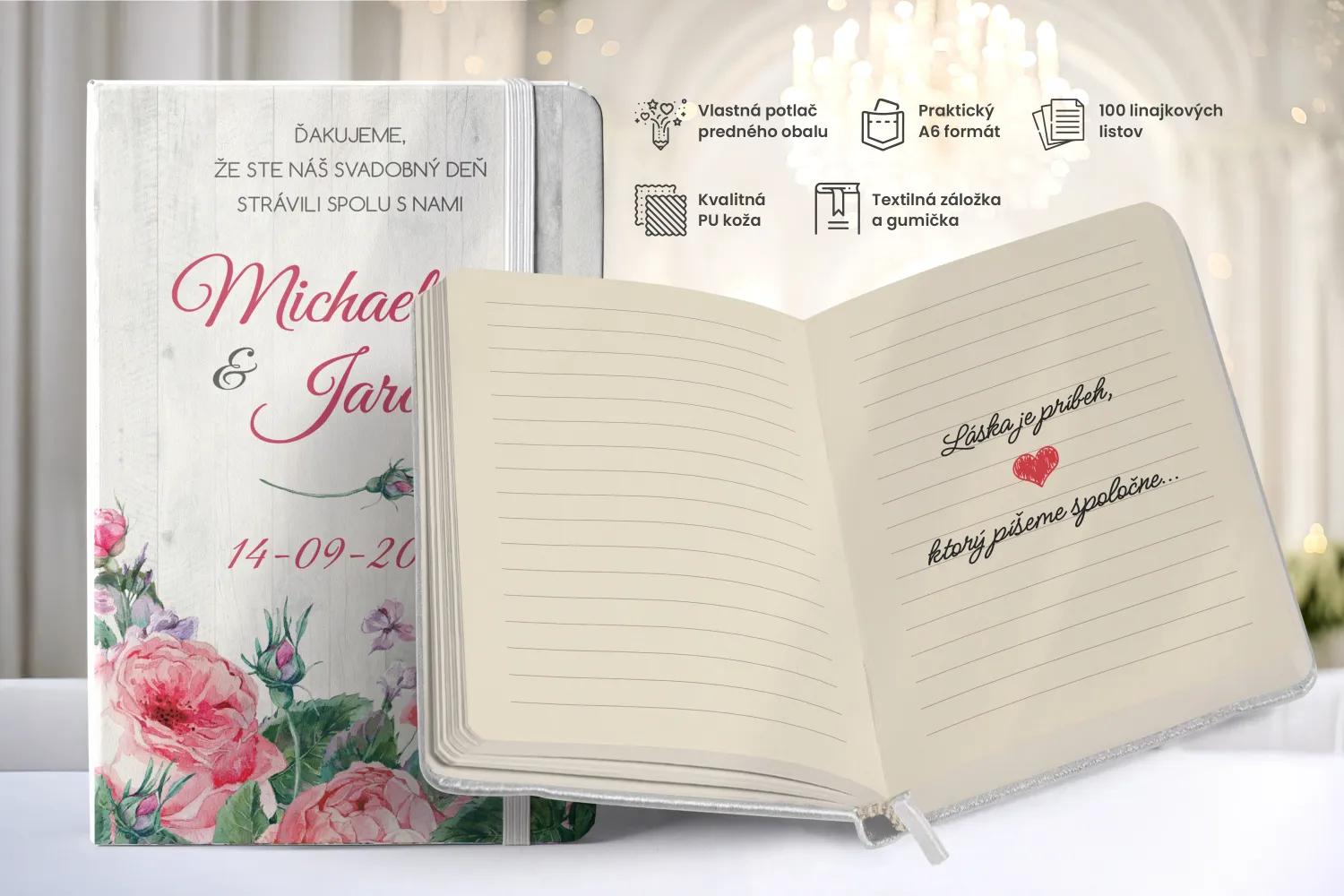 Personalizovaný svadobný zápisník pre hostí - vzor Ruža 02 1/2