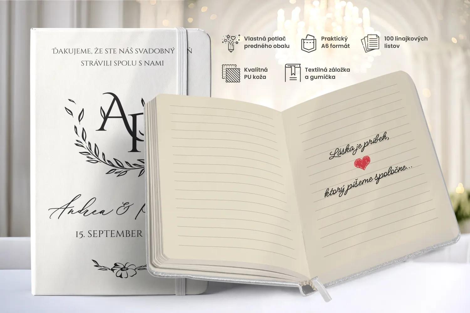 Personalizovaný svadobný zápisník pre hostí - vzor Jednoduchá láska II 1/2