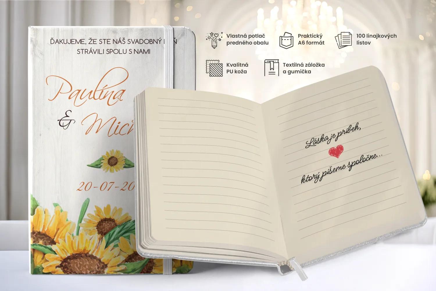 Personalizovaný svadobný zápisník pre hostí - vzor Slnečnice 01 1/2